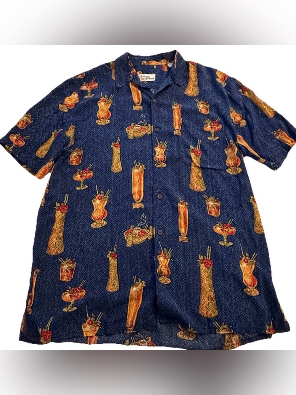 reyn spooner Navy Blue Tropical Cocktail copyrighted Print Button-Down Shirt